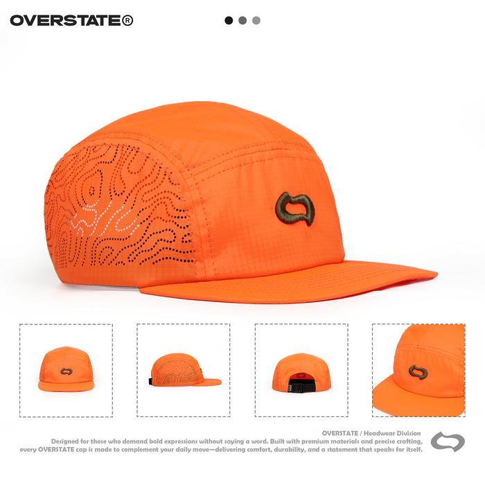 OVERSTATE - Topi Snapback 5 Panel Seri Topografy - Warna Orange - Bahan Ripstop Water Proff - Hiking