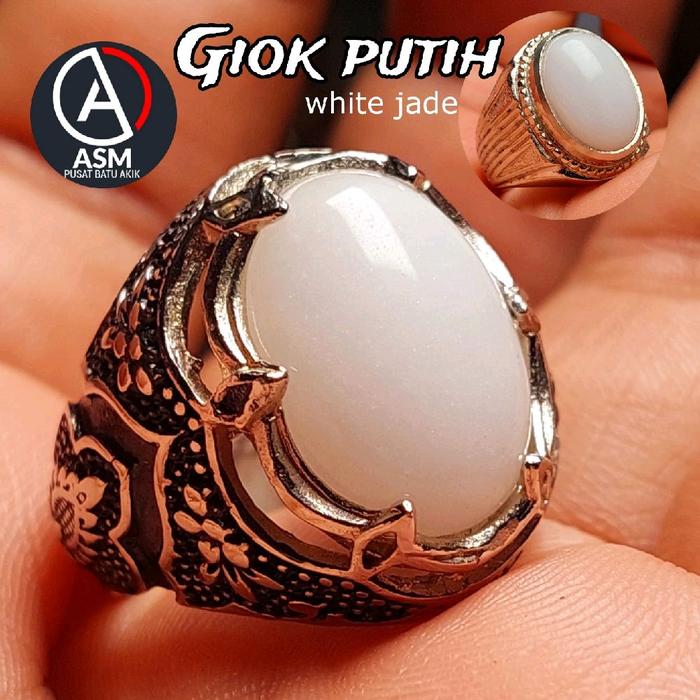 Cincin Giok putih white jade tembus senter Cincin batu akik giok putih