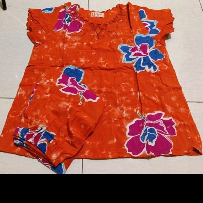CP Batik Sunan bordir Ukuran Dewasa Lengan Pendek Celana Panjang untuk Wanita Katun Setelan