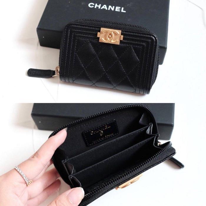 CHANEL CARD CASE BOY ZIPPER BLACK CAVIAR GHW