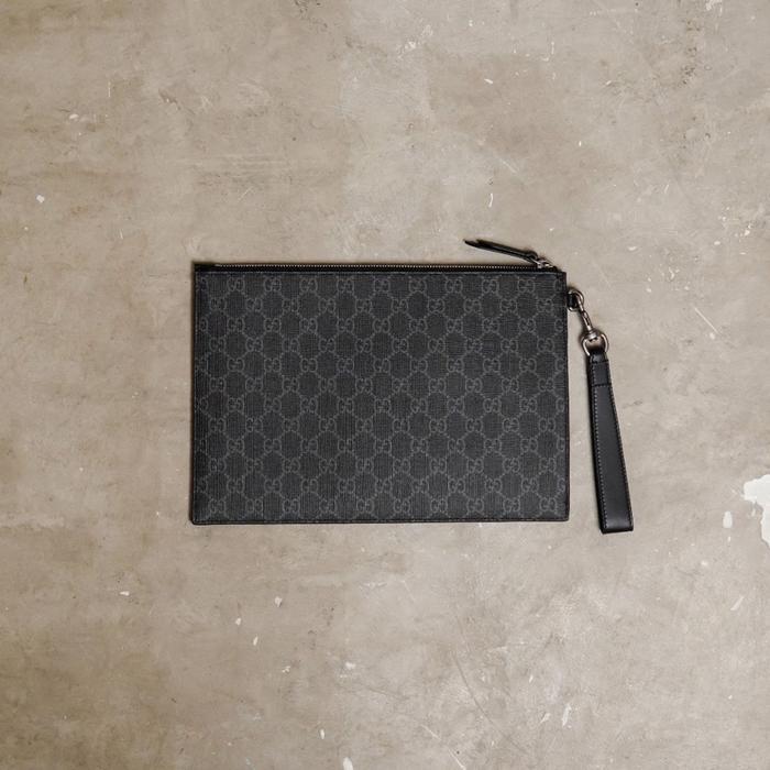 GUCCI SNAKE GG CLUTCH / POUCH WITH HANDLE IN BLACK