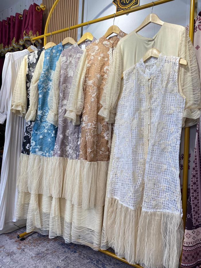 Gamis Lebaran Kekinian Model Gamis Dan Blezer Motif Bunga Rumbai Dress Muslimah Mgx Kurnia Butik Ban