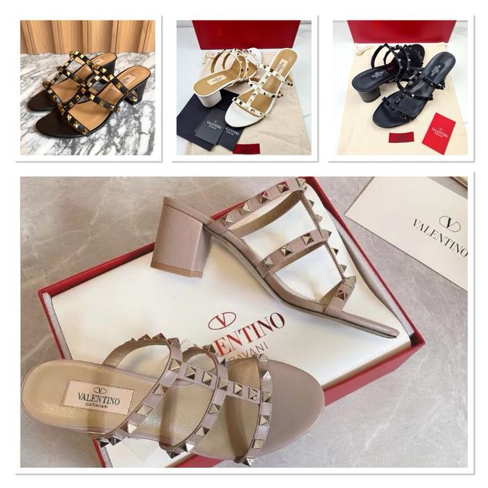 Valentino Sandal Heels Chunky Rockstud Nude Vvip Quality Import Branded