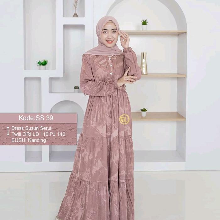Gamis Wanita Muslim Motif Twill Ori Elzhaf