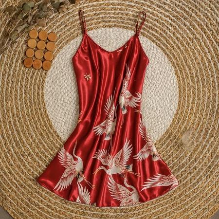 Daster Satin Merah Sexy Daster Premium Flaminggo Bunga Satu Tali