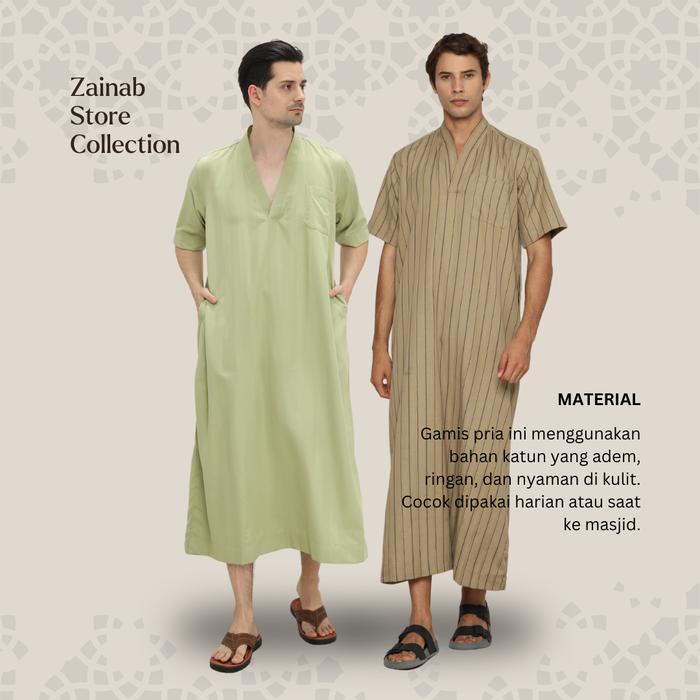 Zainab Store Collection Gamis Pria Lengan Pendek Gaya Casual Jubah Adnan Bahan Katun Reguler Fit