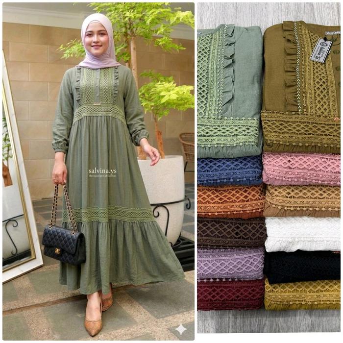 Salvina Mididress kringkel premium renda payet  | Gamis Premium | midi premium | Gamis Cantik | gami