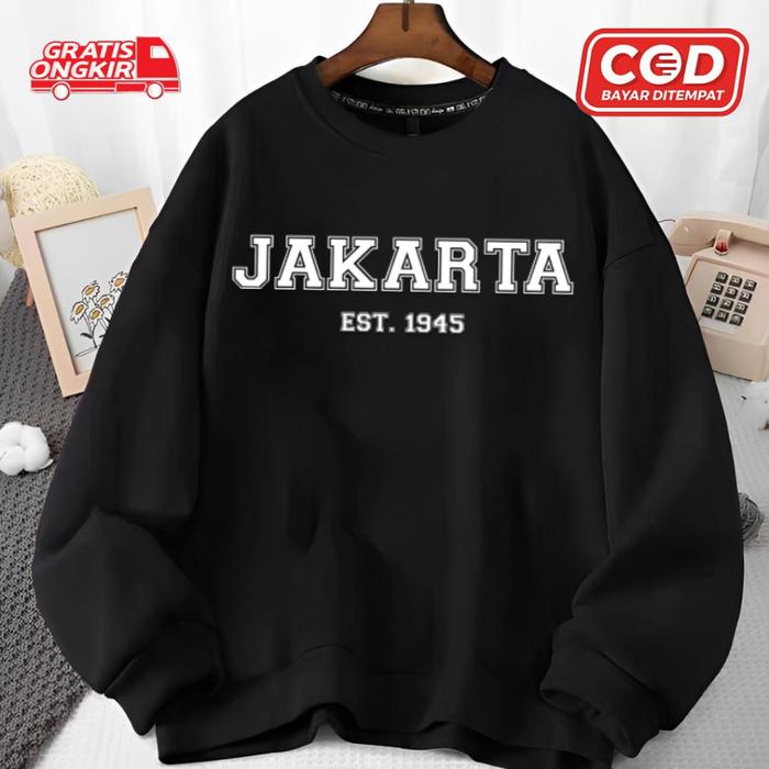 Sweater Varsity Wanita Motif Kota Indonesia Jakarta Surabaya Bogor Medan Bekasi