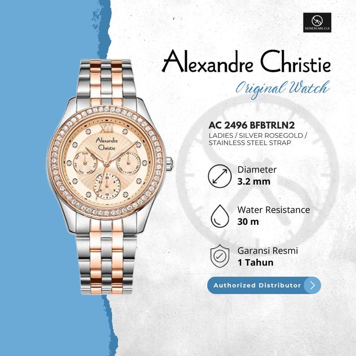 Jam Tangan Wanita Alexandre Christie AC 2496 Original Strap Stainless Steel - Silver Rosegold Quartz