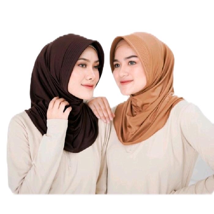 Bergo jersey Premium /hijab sporty salur pendek /hijab Olahraga (pet kecil) Hitam Panjang Nyaman