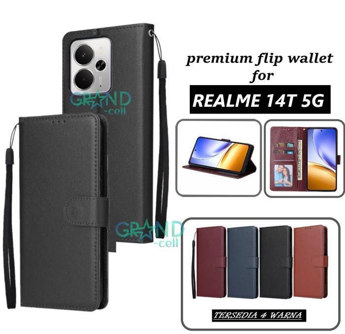 Case Hp For Realme 14T 5G Premium Flip Wallet Flip Case Magnet Casing Flip Cover Silikon Dompet Hand