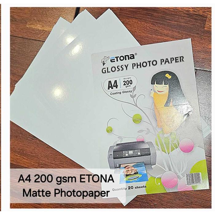 Etona A4/8 R  Kertas Foto/Plastik Photo/Photopapers 200Gsm Single Side Glossy Photo Paper (20 Lembar