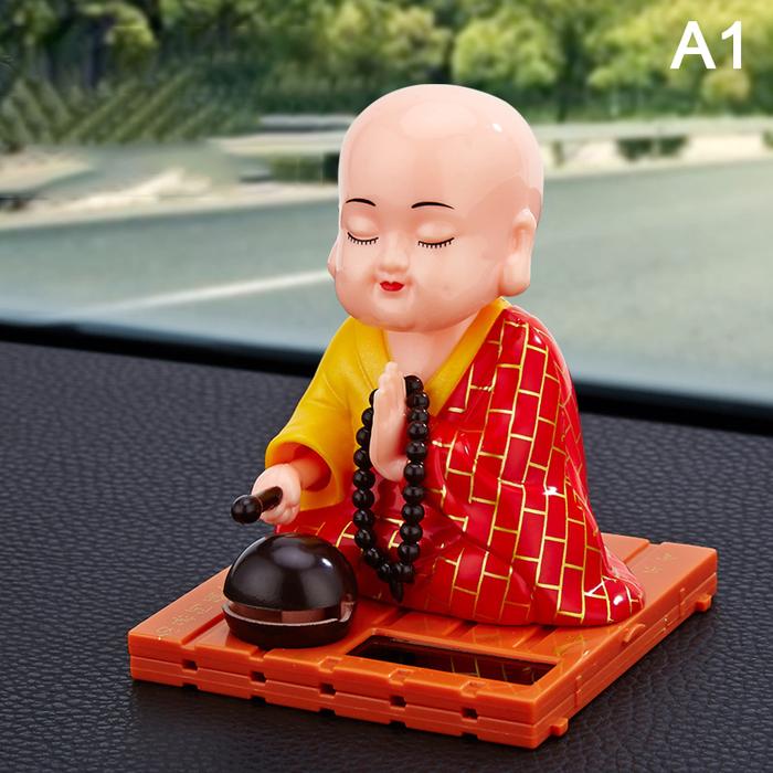 1PC Solar Powered Toy Buddhist Monk Figure Dancing Swing Figure Model Toy Dashboard Car Desk Ornamen