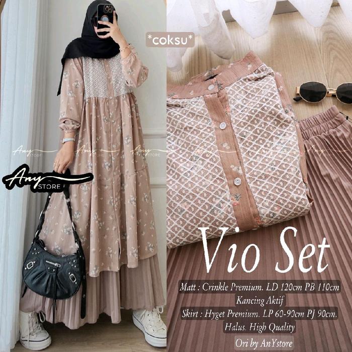 vio set bahan crinkle premium LD120cm PB 110cm kancing aktif Setelan