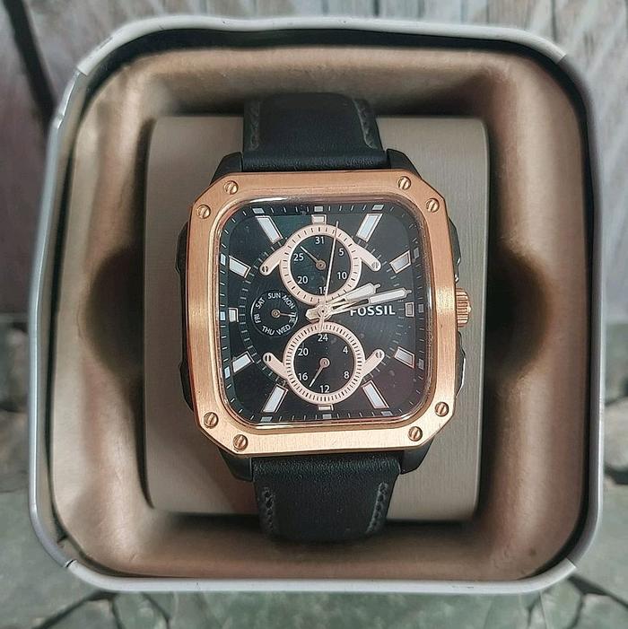 Watch Rose Gold Strap Leather Black Fossil (BQ2654) Free 1x Ganti Baterai