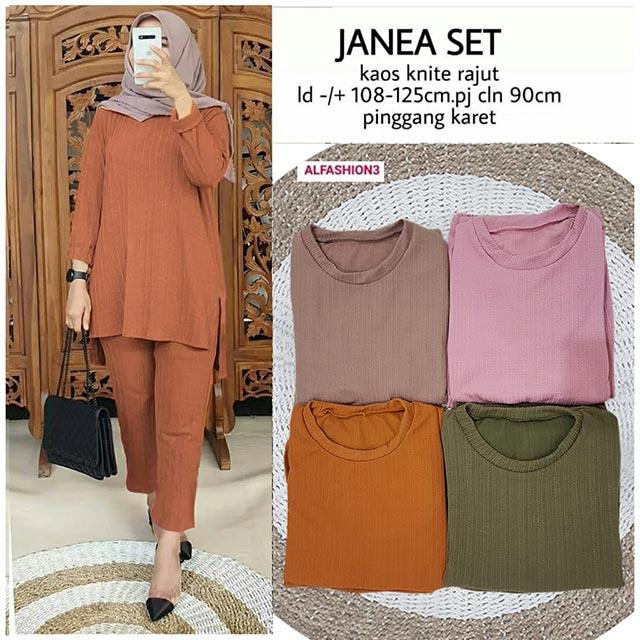 JANEA SET  Matt Kaos Knit Rajut Import Premium, Celana Pinggang Karet, Atasan LD 108-124 PJ 100 Pant