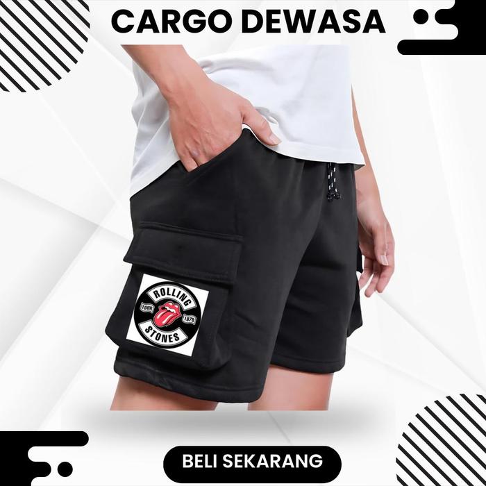 Whitepaper style Celana Cargo Pendek Pria Rolling Stone Bahan Fleece Adem Tebal / Shortpant Untuk Sa