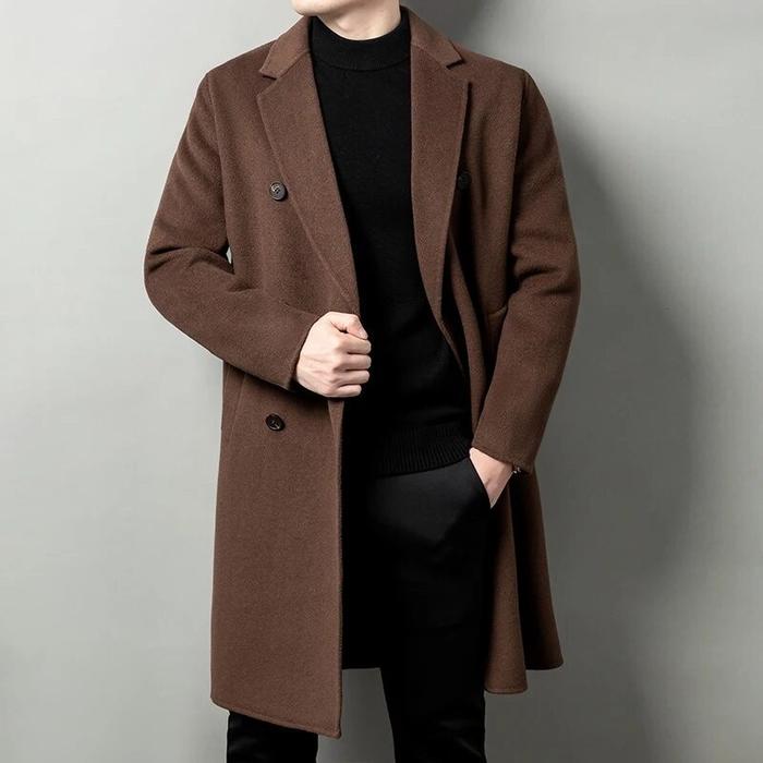 ORIGINAL jaket jas jubah panjang pria korean style long coat import premium coat coklat tua