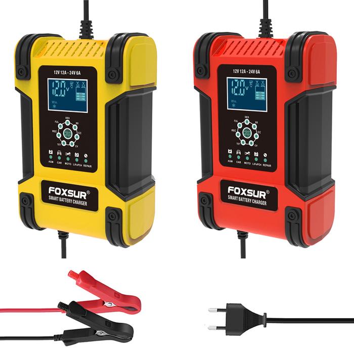 FOXSUR 12V 12A Smart Car Battery Charger 24V Motorcycle Truck Boat