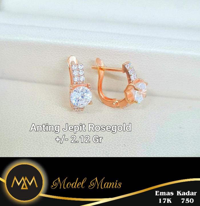 Anting Jepit Swarovski Rosegold 750 kadar 17k