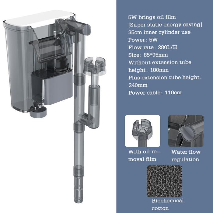 Lepet Filter Gantung Akuarium Filter Air Aquarium Gantung 30-50cm 3.5w/5w/6w