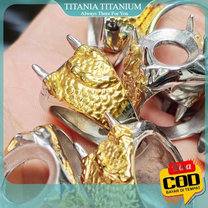 TITANIA. Emban Ring Titanium Special Motif Cakar Naga Warna Kombinasi Gold Silver Tebal / Cangkang C