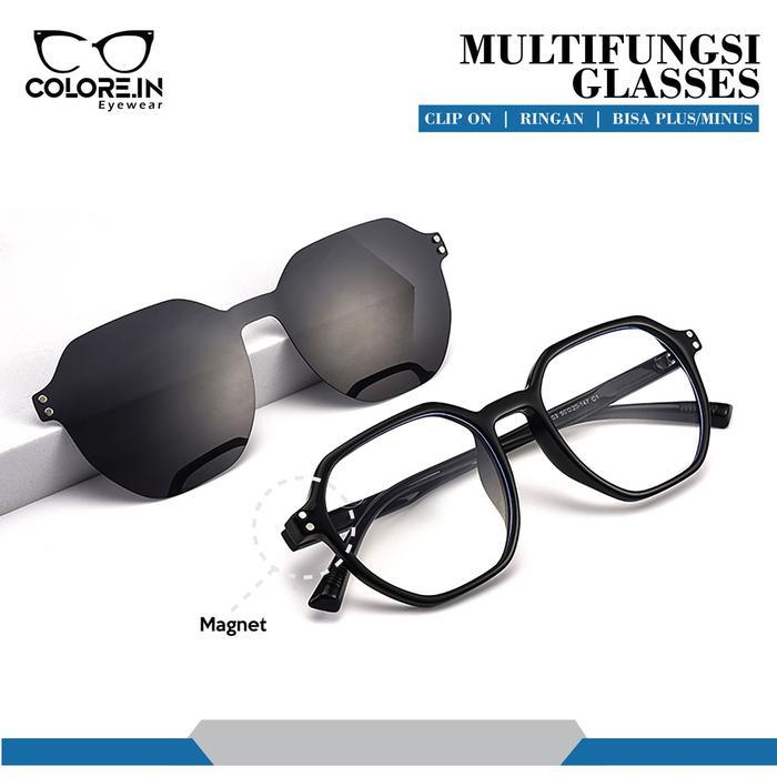Ready- Colore.In Kacamata Clip On 2In1 Tr-90 Anti Uv Pria Wanita 82103 #Gratisongkir
