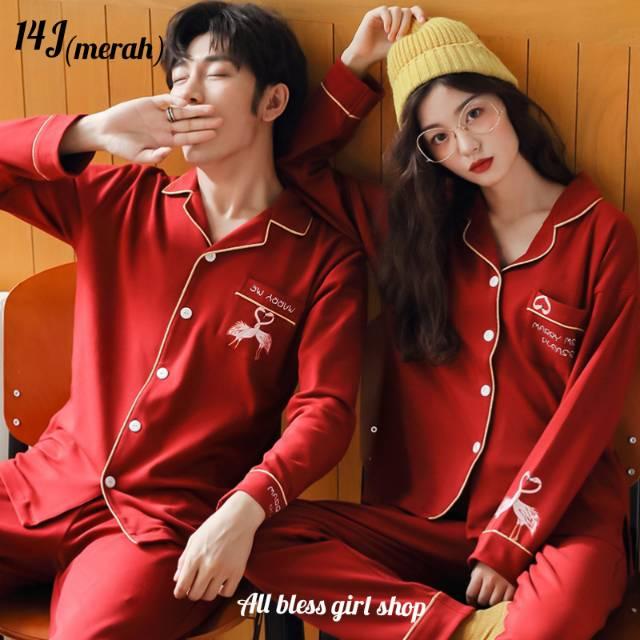 Baju Tidur Couple Pengantin Baru Piyama Pasangan Merah Marry Me Please 14J
