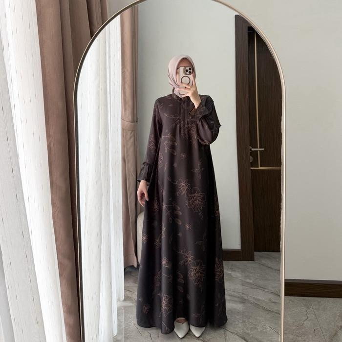 LAUDYA DRESS-Dress muslim wanita bahan julia silk motif terbaru - Laudya-Black, L