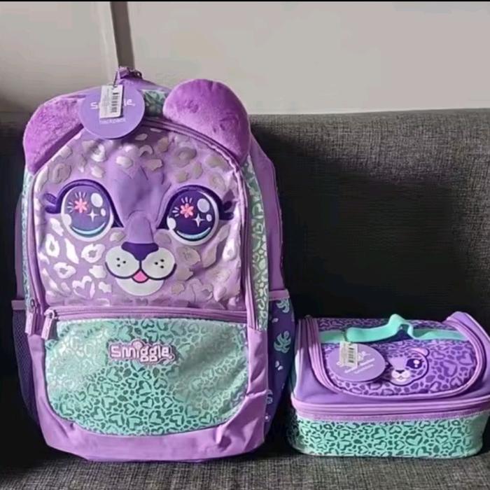 set tas dan lunch bag smiggle leopard purple tas sekolah anak tas ransel backpack