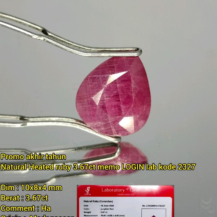 Promo akhir tahun Natural Heated ruby 3.67ct memo LOGIN lab kode 2327