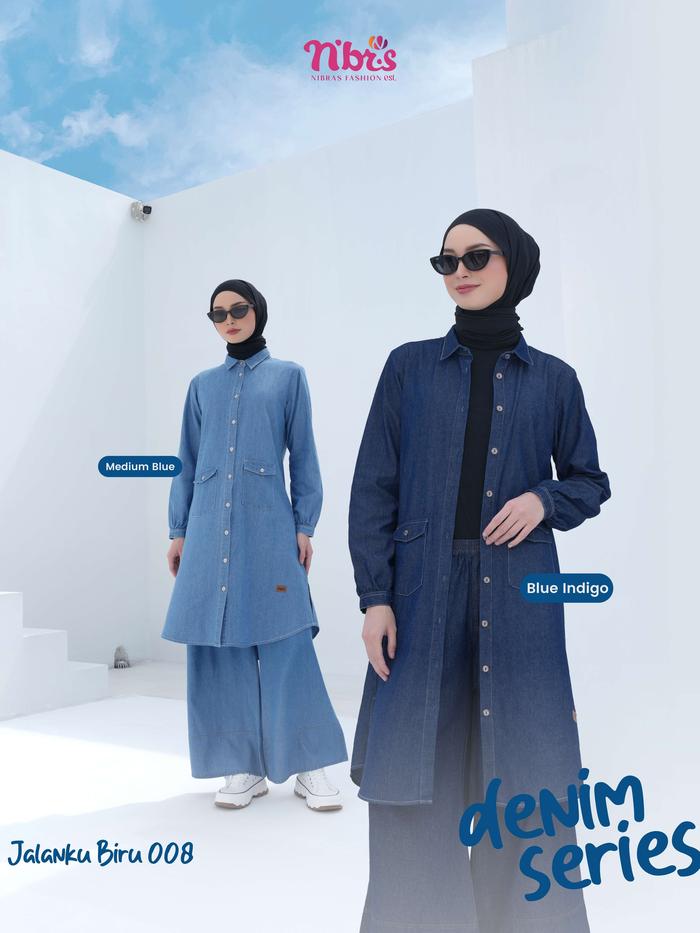 Nibras Denim Series Jalanku Biru 008 Medium Blue Indigo Biru Jeans Navy Dongker Baju Atasan Blouse P