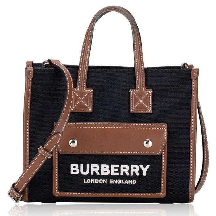 Burberry Mini Tote Bag Canvas Two Tone Freya Warna Hitam Cokelat Preloved Kondisi Baik dengan Dustba