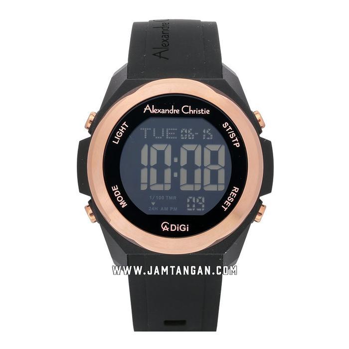 Jam Tangan Alexandre Christie AC 9342 MH RRGBA Pria Digital Hitam dengan Tali Karet Silikon
