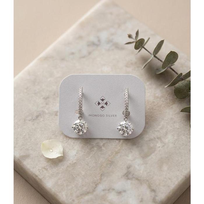 Anting Perak S925 Clip Gantung Mata Satu Mewah