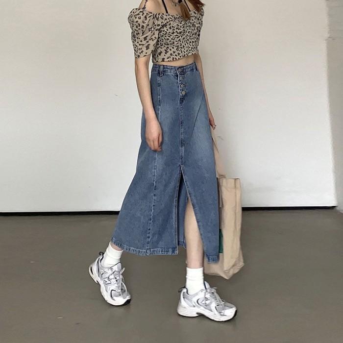 X♥LW READY ROK JEANS HIGH WAIST / ROK DENIM KASUAL SPLIT / ROK A-LINE Q➸OA