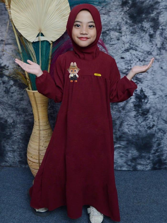 Zia'Zia Gamis Anak Labubu Dress Cringkle Airflow High Quality Baju Muslim Lebaran Motif Nyaman Crink