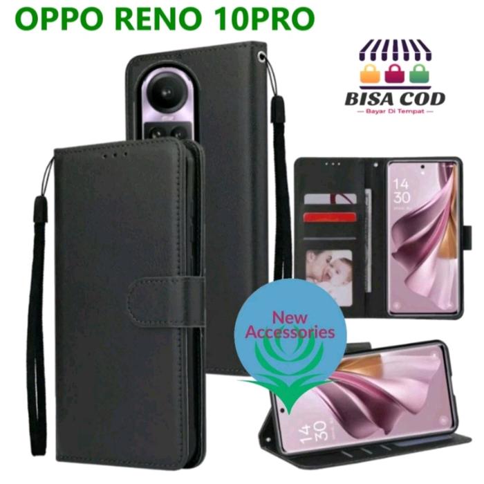 Case untuk 0ppo Reno 10pro Leather Case Flip cover sarung dompet