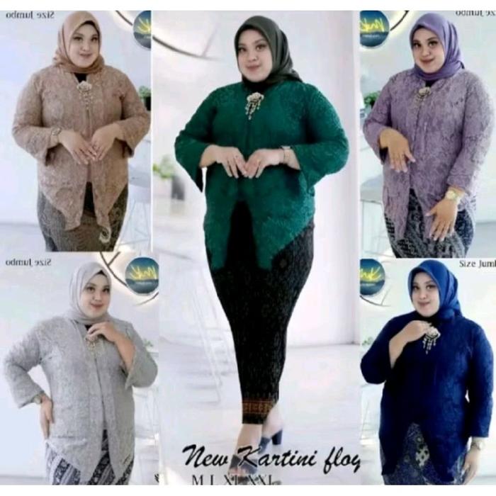 Setelan Kebaya Floy Brokat Jumbo XXXL / Atasan Brokat Jumbo Ld 130 / Rok Pliket Batik Jumbo