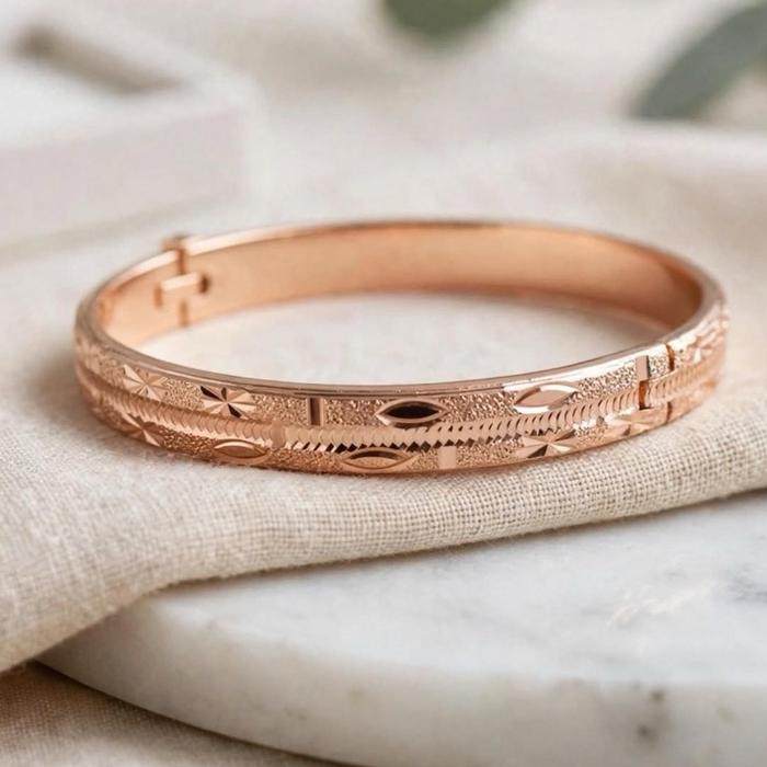 Xuping Gelang Kaku Polos Wanita Dewasa Model Klasik Vintage Abadi Warna Rosegold Tahan Lama Aksesori