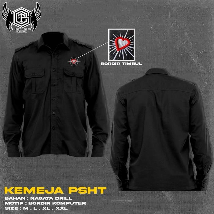 Kemeja psht bahan nagata drill,motif hati bersinar bordir timbul