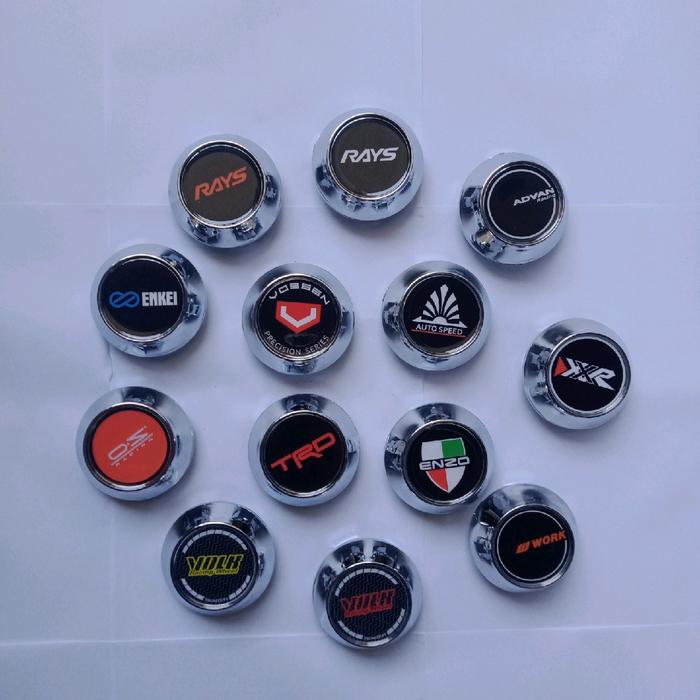 Dop roda 6,5 cm velg racing kerucut chrome logo Enzo, Enkei, Rays, Auto Speed, Advan, XXR, Vossen, O