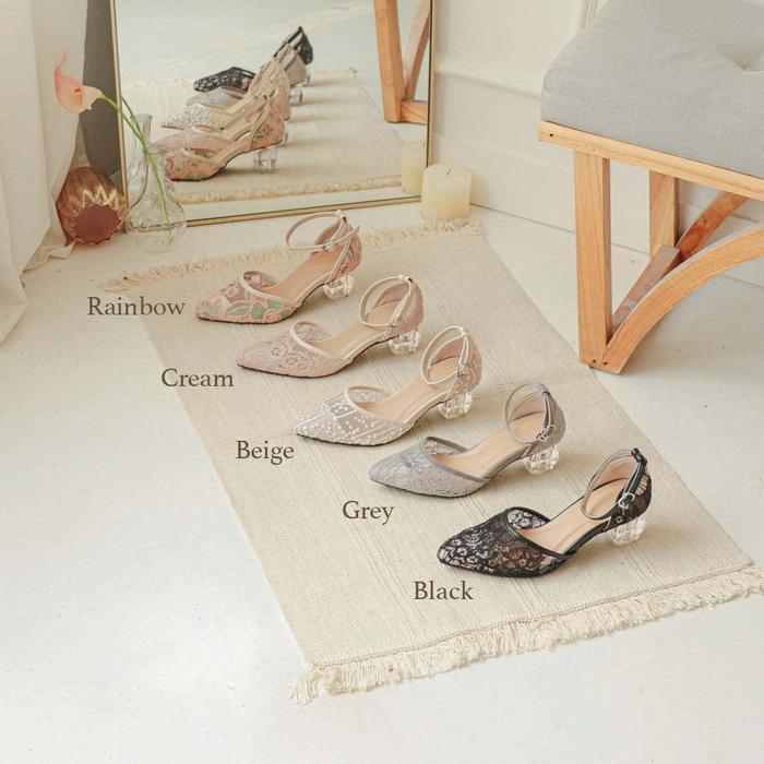 Corina Sepatu Lace Wanita Heels Crystal