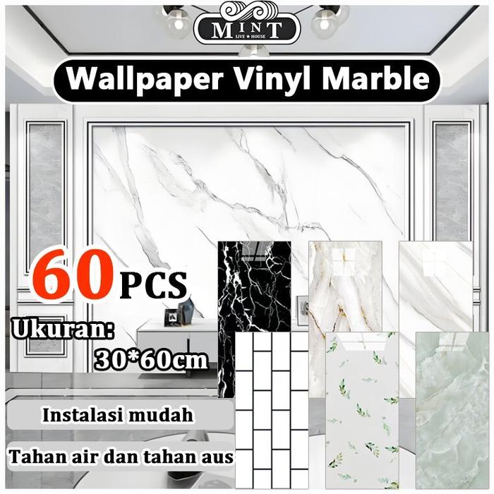 Wallpaper Dinding Vinyl Marble 30 x 60 cm Wallpaper Dinding Dapur Anti Minyak Dan Air Wallpaper Kama