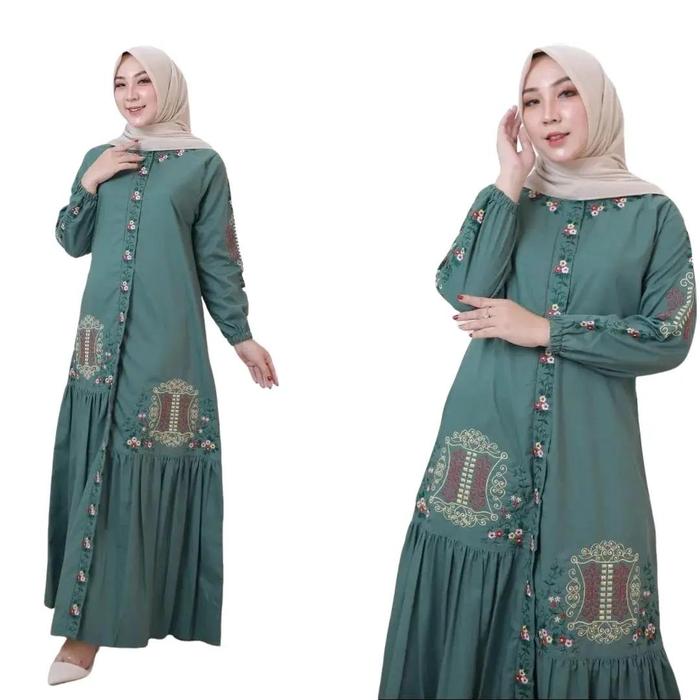 gamis bordir jumbo katun toyobo bordir pintu aceh Muslim Wanita Dress Baju Panjang Pesta Dewasa Rema