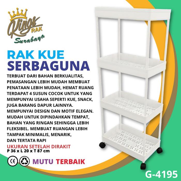 Rak Dapur Rak Salon Rak Troli 4 Tingkat Rak Kamar Mandi Aesthetic Rak Susun Serbaguna dengan Roda Ra