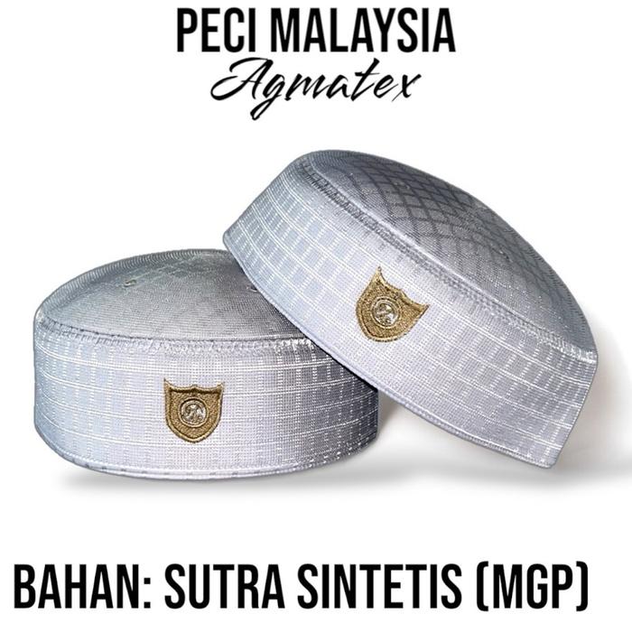 Peci Malaysia Agmatex Bahan Sutra Sintetis MGP Kopiah Pria songkok Motif Logo putih