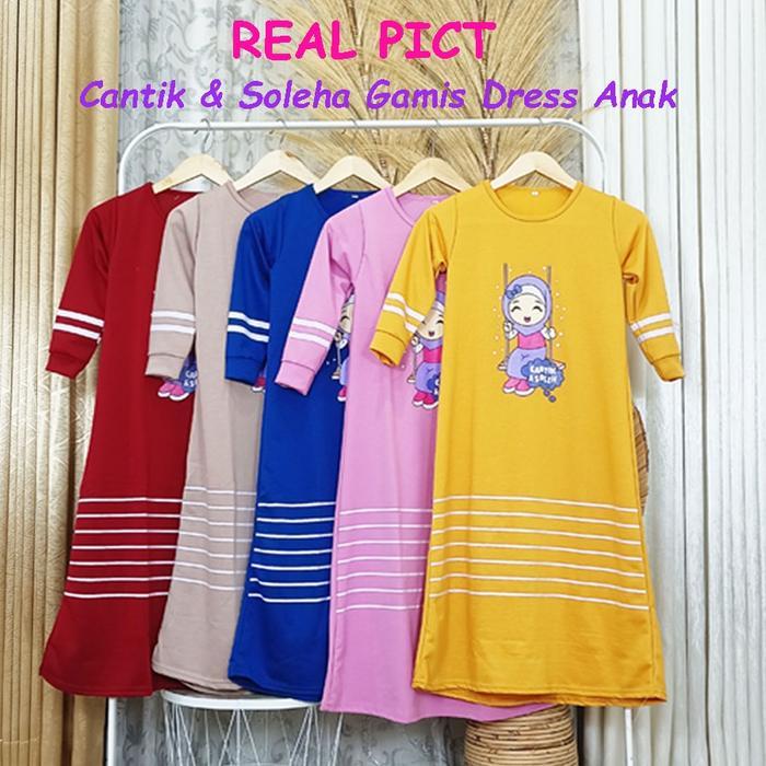 Gamis Anak Cantik & Soleha 2-12 Tahun Gambar Karakter Sablon Bahan Voxy Melar Balita Batita Murah Ki
