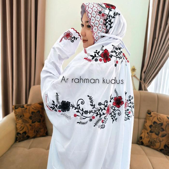 Mukena Terusan Dewasa Mukena Santri Pondok Mukena Terusan Bordir Motif Bunga Kenanga putih Nyaman