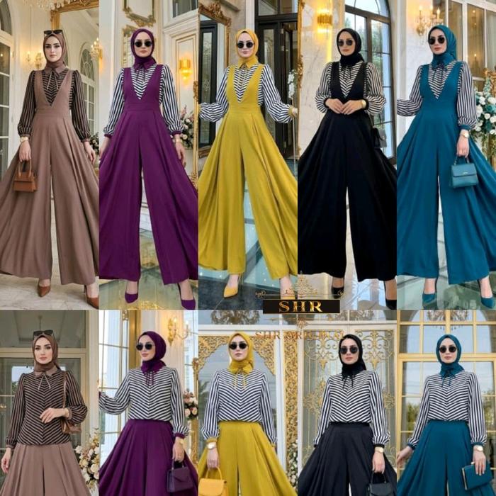 READY!! NEW SHR ONE SETELAN KULOT JUMPSUIT SALUR CANTIK